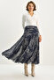 Women's Navy Blue Draped Waist Detailed Lined Patterned Long Skirt De251101 60283609 - 4