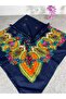 Mardin Calligraphy Navy Blue Headscarf with Floral Pattern on the Background 100X100 cm – Dowry and Daily Use - 5