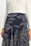 Women's Navy Blue Draped Waist Detailed Lined Patterned Long Skirt De251101 60283609 - 5