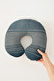 Striped Modern Cotton Neck Pillow - Natural Blue Beige Tone Ergonomic Travel Pillow - 3