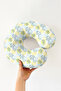 Palm Leaf Pattern Ergonomic Neck Pillow - Yellow Green Travel Pillow with Modern Circle Motif - 3