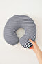 Black and White Striped Cotton Neck Pillow - Marine Themed Navy Blue White Soft Travel Pillow - 6