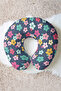 Colorful Floral Cotton Neck Pillow - Modern Spring Pattern Navy Blue Pink Travel Pillow - 2
