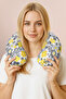Yellow Gray Floral Ergonomic Neck Pillow - Modern Striped Soft Gray Yellow Travel Pillow - 3