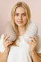 Geometric Pattern Cotton Neck Pillow - Modern Cream Beige Kids & Adults Travel Pillow