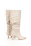 Women's Beige Suede Drawstring Detailed Thin Heeled Knee-High Boots - 2