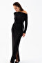 Women's Black Knot Detail Long Knitted Dress - 3