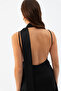 Women's Black Scarf Maxi Satin Dress - 5