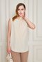 Women's Ruffle Neckline Sleeveless Blouse with Pearl and Chain Detailing - Multiple Color Options - 2