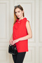 Women's Ruffle Neckline Sleeveless Blouse with Pearl and Chain Detailing - Multiple Color Options - 3