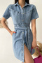 Women's Belted Buttoned Denim Dress – Urban & Bodycon Style