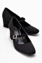 Women's Square Stone Buckle Heeled Shoes; Black Zra