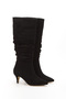 Elyra Gathered Black Suede Heeled Boots - 3