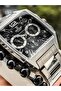 Functional Square Men's Wristwatch, Certified, Guaranteed, Black Silver Steel Band Bracelet - 4