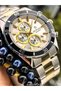 Men's Wristwatch, Certified, Guaranteed, Yellow Silver Steel Band, Calendar, Bracelet Gift - 3