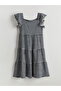 Lcw Kids Navy Blue Square Collar Plaid Girl's Dress
