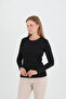 Crew Neck Black Long Sleeve Blouse/Bodysuit - 3