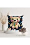 Navy Blue Cute Teddy Bear Children's Room Themed Digital Printed Decorative 2-Piece Throw Pillow Cover - 3