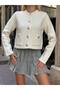 Sevunera Silver Buttoned Pocket Detailed Cream Colored Knitwear Women's Jacket - 4