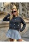 Anthracite Color Knitwear Women's Jacket with Silver Button Pocket Detail - 5