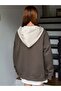 Brown Hooded Beige Unprinted 3 thread Oversize Fleece Jacket - Cardigan - 2