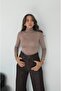 Taupe Turtleneck Sheer Blouse - 2