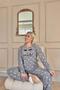 Gray Beautiful Patterned Kangaroo Pocket Plush Fleece Pajama Set - 4