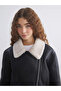 Xside Black Biker Collar Women's Leather Look Coat - 2