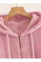 Full-Zip Jacket, Slanted Pocket Plush Hoodie, Casual Long Sleeve Hoodies - 3