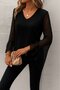 Women's Long Sleeve V-Neck Sandy Blouse with Spanish Detail on the Sleeves - 3