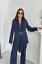 Women's Two-Piece Top and Bottom Set Stylish Shawl Collar Buckle Jacket Wide-Leg Pants Set - 4