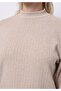Regular Fit Stand Collar Plain Women's Beige Long Sleeve T-Shirt - 4