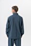 Men's Damask Stripe Detailed Stand Collar Doubleface Zip Oversize Sweatshirt Petrol - 3