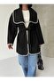 Soft Black Jacket with Embroidery Detail and Belt - 6