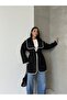 Soft Black Jacket with Embroidery Detail and Belt - 2
