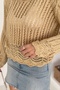 Beige Mesh Knitted Patterned Knitwear Blouse with Tassels Standard Size - 3