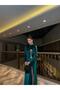 Velvet Stretch Fabric Front Stone Detailed Slit Evening Dress 583126 Emerald - 2