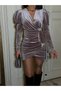 Double-Breasted Collar Waist Detailed Velvet Dress 581983 Vi̇zon - 4
