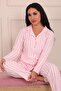 Women's Vertical Stripe Patterned Buttoned Front Suede Pajama Set - 4