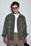 Men's Oversize Velvet Textured Long Sleeve Shirt Khaki Green - 3