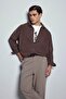 Men's Oversize Striped Long Sleeve Shirt Brown - 4