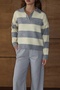 Oversize Striped Polo Neck Knitwear Sweater Aw25Kz0058 - 4