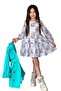 Girl's Floral Patterned Pleated Turquoise Trench Coat Dress - 7
