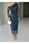 Women's Tulle Asymmetrical Collar Long Dress - 4