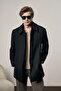 Black Fur Collar Classic Comfort Fit Flexible Coat 1008255163