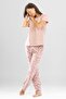 Women's Cotton Crew Neck Authentic Patterned Short Sleeve Pajama Set 9921 Powder - 4