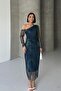 Women's Tulle Asymmetrical Collar Long Dress