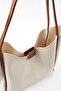 Cream - Tan Shk76 Large Size Women's Hand and Shoulder Bag with Snap Fastener, Wick Strap, and Faux Leather Makeup Bag - 6