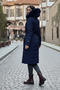 Quilted Coat with Fur Collar O2000-1 Navy Blue - 3