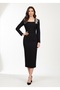 Women's Imported Tweed Fabric Stone Embroidered Lined Special Design Midi Dress - 5